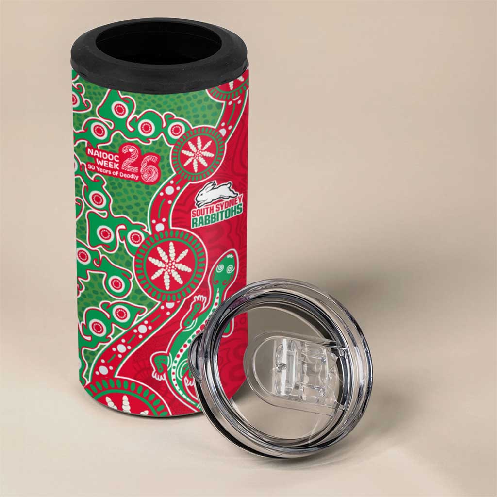 South Sydney Rabbitohs NAIDOC Week 2026 4 in 1 Can Cooler Tumbler Aboriginal Lizard Dot Painting - 50 Years of Deadly