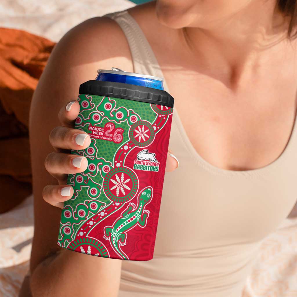 South Sydney Rabbitohs NAIDOC Week 2026 4 in 1 Can Cooler Tumbler Aboriginal Lizard Dot Painting - 50 Years of Deadly