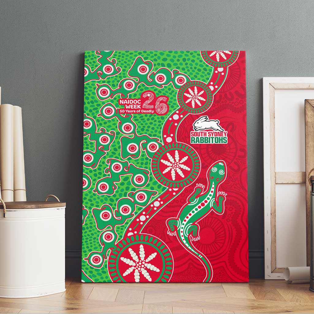 South Sydney Rabbitohs NAIDOC Week 2026 Canvas Wall Art Aboriginal Lizard Dot Painting - 50 Years of Deadly