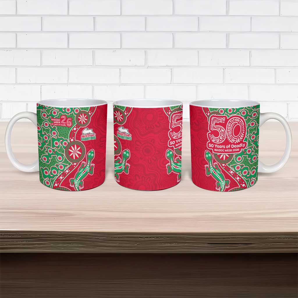 South Sydney Rabbitohs NAIDOC Week 2026 Ceramic Mug Aboriginal Lizard Dot Painting - 50 Years of Deadly