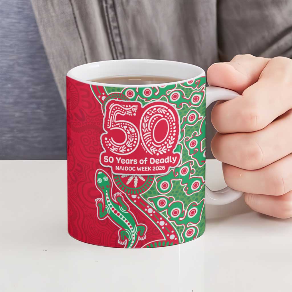 South Sydney Rabbitohs NAIDOC Week 2026 Ceramic Mug Aboriginal Lizard Dot Painting - 50 Years of Deadly