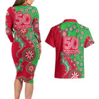 South Sydney Rabbitohs NAIDOC Week 2026 Couples Matching Long Sleeve Bodycon Dress and Hawaiian Shirt Aboriginal Lizard Dot Painting - 50 Years of Deadly
