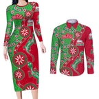 South Sydney Rabbitohs NAIDOC Week 2026 Couples Matching Long Sleeve Bodycon Dress and Long Sleeve Button Shirt Aboriginal Lizard Dot Painting - 50 Years of Deadly