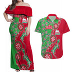 South Sydney Rabbitohs NAIDOC Week 2026 Couples Matching Off Shoulder Maxi Dress and Hawaiian Shirt Aboriginal Lizard Dot Painting - 50 Years of Deadly