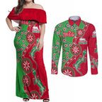 South Sydney Rabbitohs NAIDOC Week 2026 Couples Matching Off Shoulder Maxi Dress and Long Sleeve Button Shirt Aboriginal Lizard Dot Painting - 50 Years of Deadly