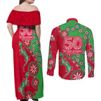 South Sydney Rabbitohs NAIDOC Week 2026 Couples Matching Off Shoulder Maxi Dress and Long Sleeve Button Shirt Aboriginal Lizard Dot Painting - 50 Years of Deadly