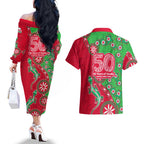 South Sydney Rabbitohs NAIDOC Week 2026 Couples Matching Off The Shoulder Long Sleeve Dress and Hawaiian Shirt Aboriginal Lizard Dot Painting - 50 Years of Deadly
