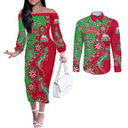 South Sydney Rabbitohs NAIDOC Week 2026 Couples Matching Off The Shoulder Long Sleeve Dress and Long Sleeve Button Shirt Aboriginal Lizard Dot Painting - 50 Years of Deadly