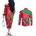 South Sydney Rabbitohs NAIDOC Week 2026 Couples Matching Off The Shoulder Long Sleeve Dress and Long Sleeve Button Shirt Aboriginal Lizard Dot Painting - 50 Years of Deadly
