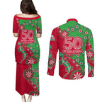 South Sydney Rabbitohs NAIDOC Week 2026 Couples Matching Puletasi and Long Sleeve Button Shirt Aboriginal Lizard Dot Painting - 50 Years of Deadly