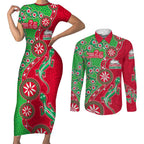 South Sydney Rabbitohs NAIDOC Week 2026 Couples Matching Short Sleeve Bodycon Dress and Long Sleeve Button Shirt Aboriginal Lizard Dot Painting - 50 Years of Deadly
