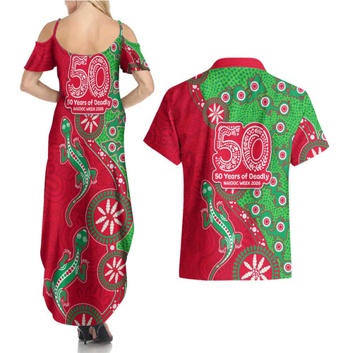 South Sydney Rabbitohs NAIDOC Week 2026 Couples Matching Summer Maxi Dress and Hawaiian Shirt Aboriginal Lizard Dot Painting - 50 Years of Deadly
