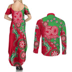 South Sydney Rabbitohs NAIDOC Week 2026 Couples Matching Summer Maxi Dress and Long Sleeve Button Shirt Aboriginal Lizard Dot Painting - 50 Years of Deadly