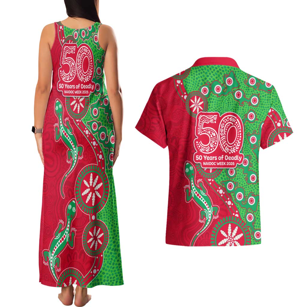 South Sydney Rabbitohs NAIDOC Week 2026 Couples Matching Tank Maxi Dress and Hawaiian Shirt Aboriginal Lizard Dot Painting - 50 Years of Deadly