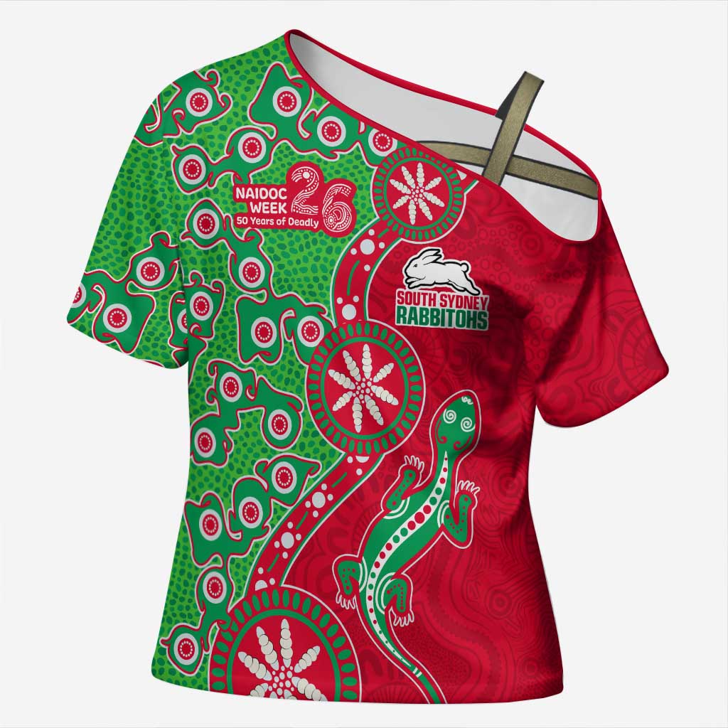 South Sydney Rabbitohs NAIDOC Week 2026 Cross Shoulder Shirt Aboriginal Lizard Dot Painting - 50 Years of Deadly
