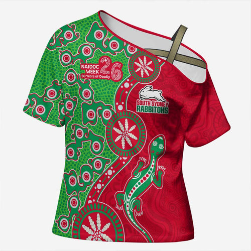 South Sydney Rabbitohs NAIDOC Week 2026 Cross Shoulder Shirt Aboriginal Lizard Dot Painting - 50 Years of Deadly