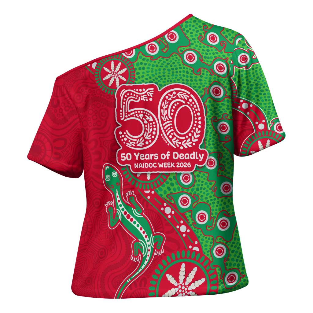 South Sydney Rabbitohs NAIDOC Week 2026 Cross Shoulder Shirt Aboriginal Lizard Dot Painting - 50 Years of Deadly