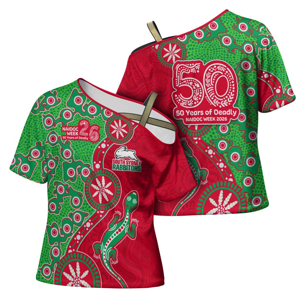 South Sydney Rabbitohs NAIDOC Week 2026 Cross Shoulder Shirt Aboriginal Lizard Dot Painting - 50 Years of Deadly