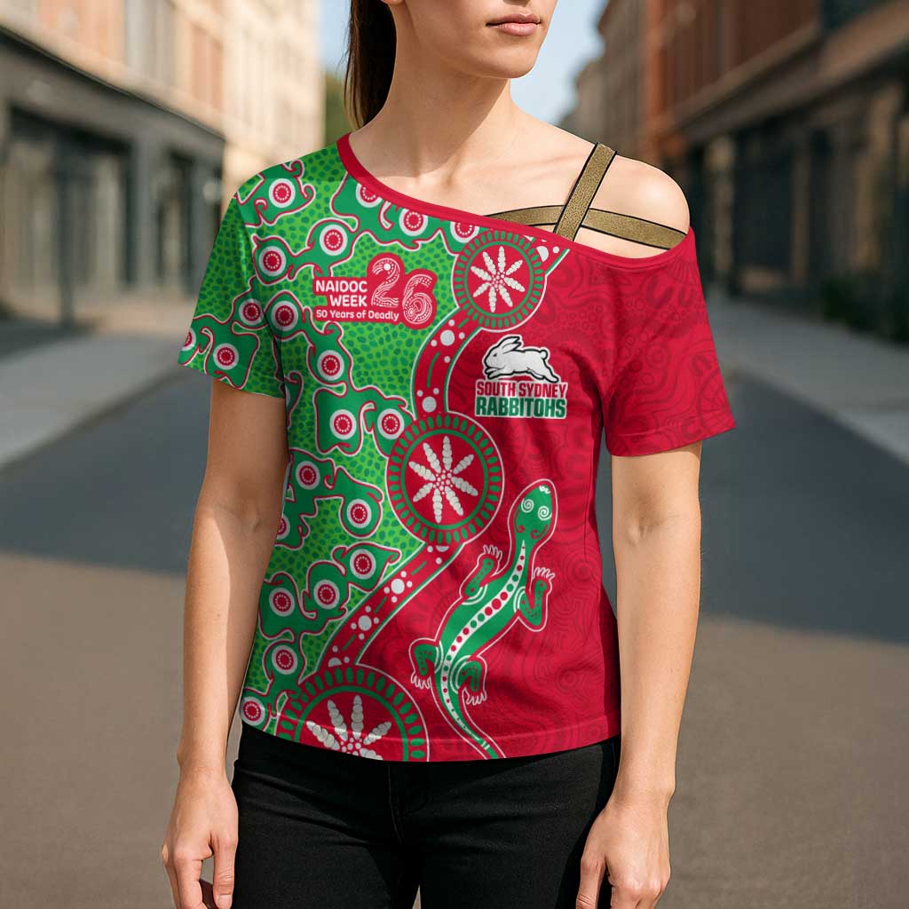 South Sydney Rabbitohs NAIDOC Week 2026 Cross Shoulder Shirt Aboriginal Lizard Dot Painting - 50 Years of Deadly
