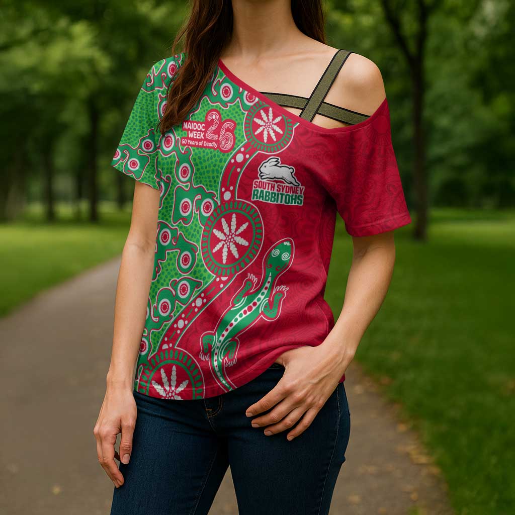 South Sydney Rabbitohs NAIDOC Week 2026 Cross Shoulder Shirt Aboriginal Lizard Dot Painting - 50 Years of Deadly