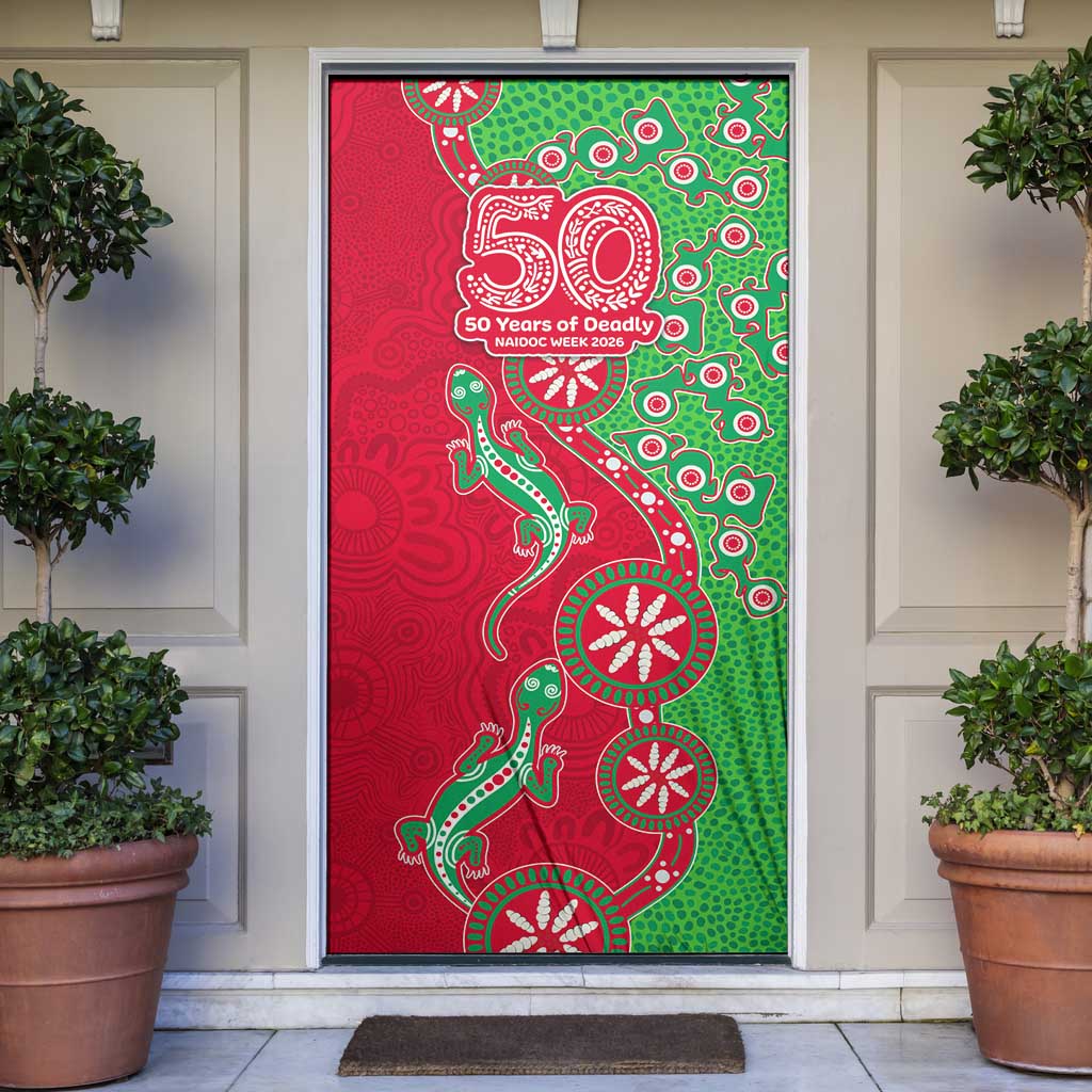 South Sydney Rabbitohs NAIDOC Week 2026 Door Cover Aboriginal Lizard Dot Painting - 50 Years of Deadly
