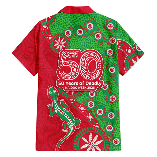 South Sydney Rabbitohs NAIDOC Week 2026 Family Matching Mermaid Dress and Hawaiian Shirt Aboriginal Lizard Dot Painting - 50 Years of Deadly