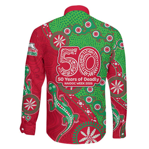 South Sydney Rabbitohs NAIDOC Week 2026 Family Matching Mermaid Dress and Hawaiian Shirt Aboriginal Lizard Dot Painting - 50 Years of Deadly