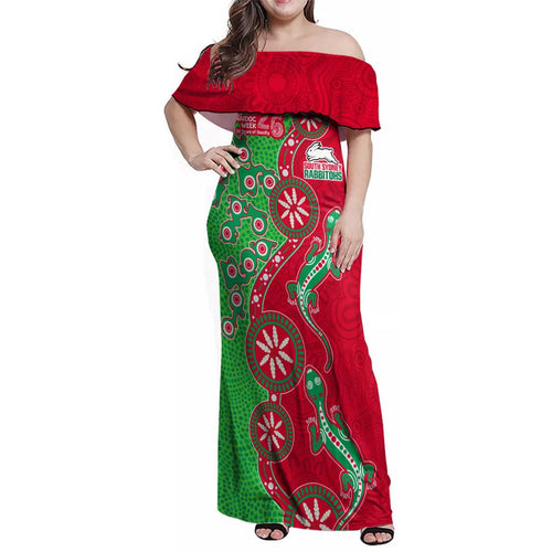 South Sydney Rabbitohs NAIDOC Week 2026 Family Matching Off Shoulder Maxi Dress and Hawaiian Shirt Aboriginal Lizard Dot Painting - 50 Years of Deadly