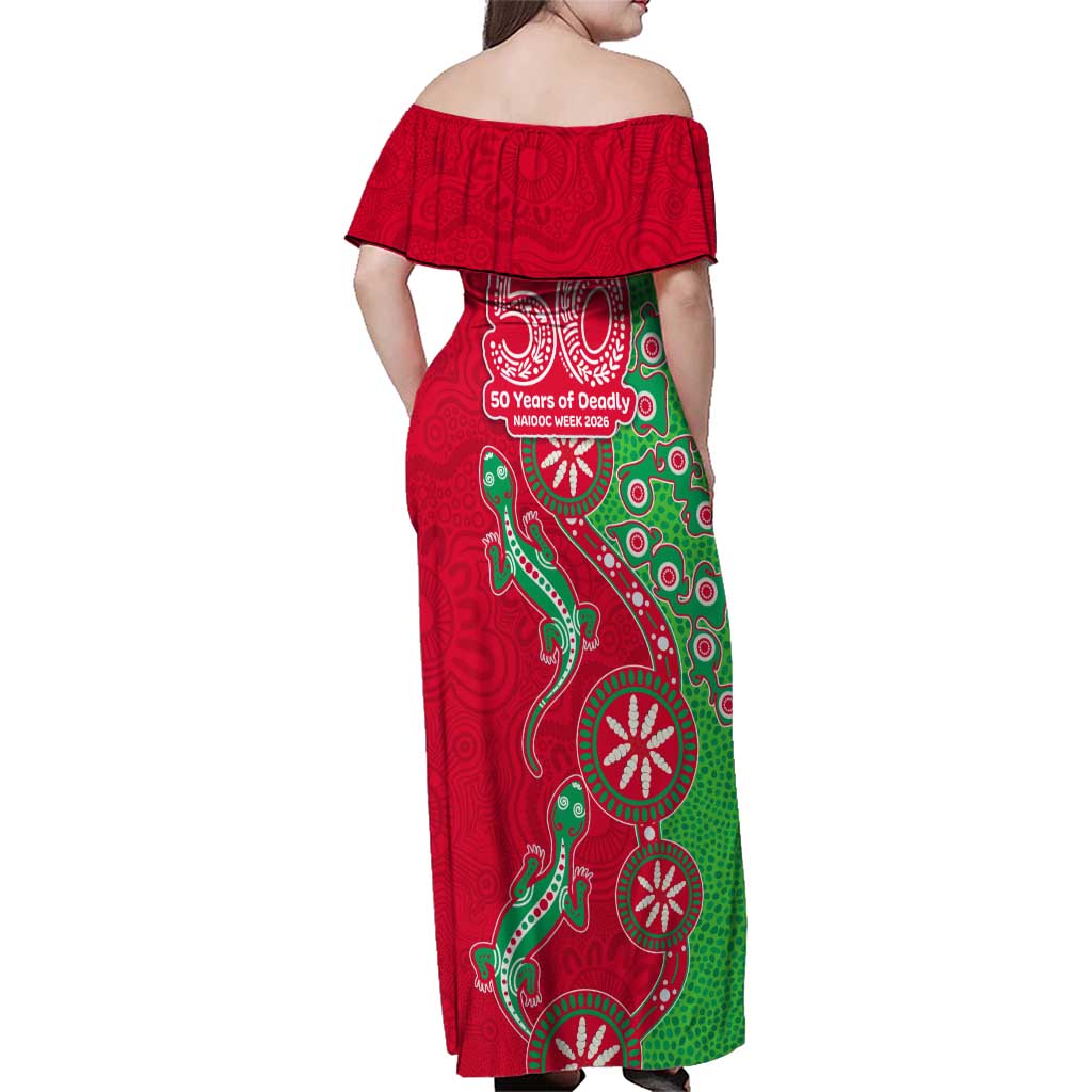 South Sydney Rabbitohs NAIDOC Week 2026 Family Matching Off Shoulder Maxi Dress and Hawaiian Shirt Aboriginal Lizard Dot Painting - 50 Years of Deadly