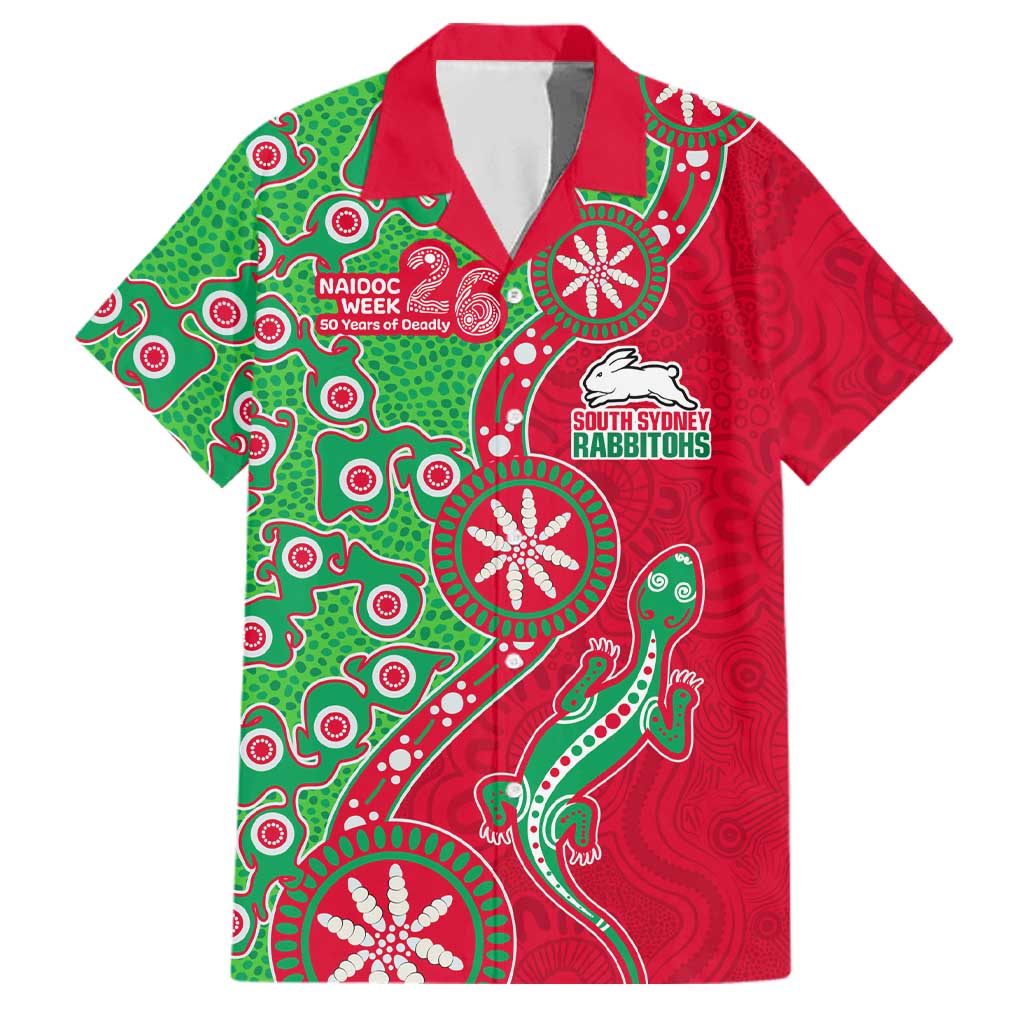 South Sydney Rabbitohs NAIDOC Week 2026 Family Matching Short Sleeve Bodycon Dress and Hawaiian Shirt Aboriginal Lizard Dot Painting - 50 Years of Deadly