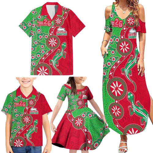 South Sydney Rabbitohs NAIDOC Week 2026 Family Matching Summer Maxi Dress and Hawaiian Shirt Aboriginal Lizard Dot Painting - 50 Years of Deadly