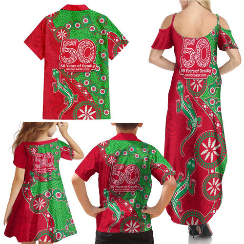 South Sydney Rabbitohs NAIDOC Week 2026 Family Matching Summer Maxi Dress and Hawaiian Shirt Aboriginal Lizard Dot Painting - 50 Years of Deadly