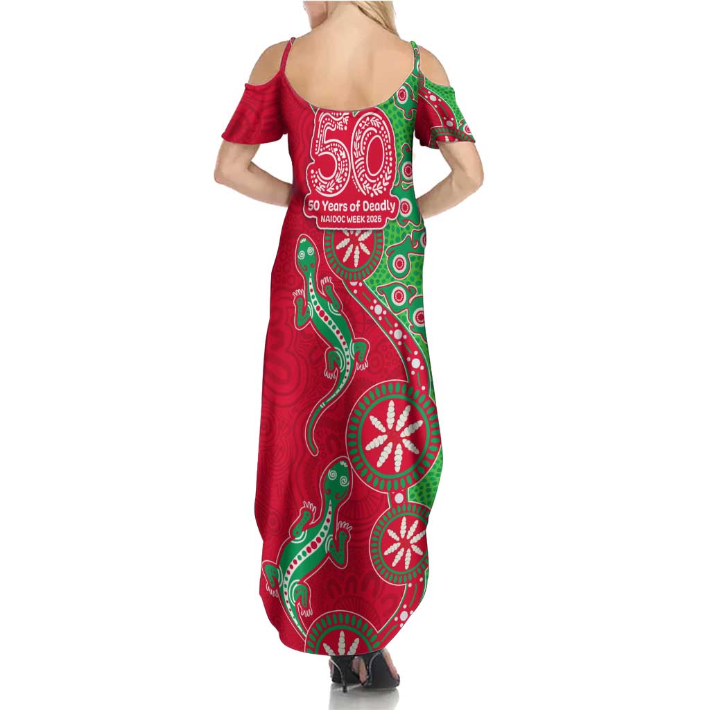 South Sydney Rabbitohs NAIDOC Week 2026 Family Matching Summer Maxi Dress and Hawaiian Shirt Aboriginal Lizard Dot Painting - 50 Years of Deadly