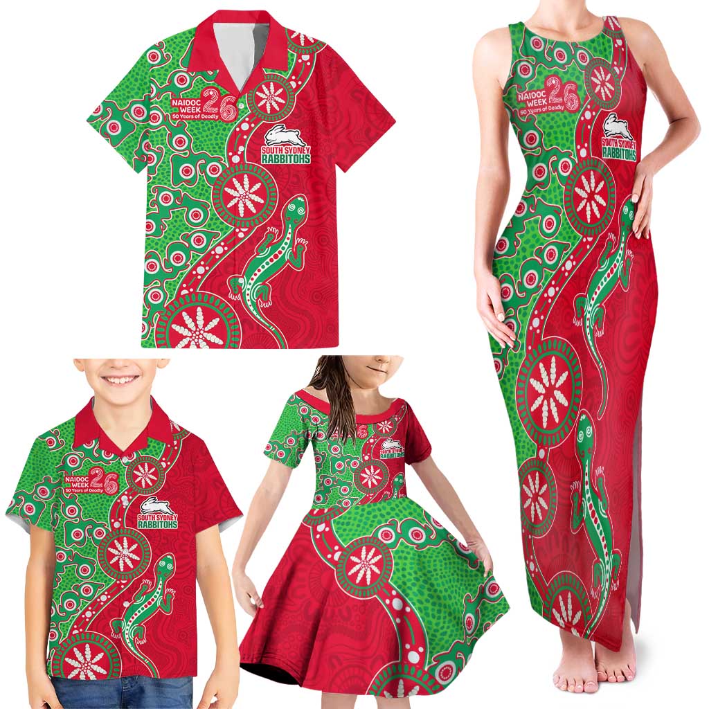 South Sydney Rabbitohs NAIDOC Week 2026 Family Matching Tank Maxi Dress and Hawaiian Shirt Aboriginal Lizard Dot Painting - 50 Years of Deadly