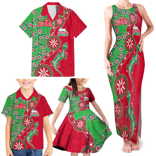 South Sydney Rabbitohs NAIDOC Week 2026 Family Matching Tank Maxi Dress and Hawaiian Shirt Aboriginal Lizard Dot Painting - 50 Years of Deadly