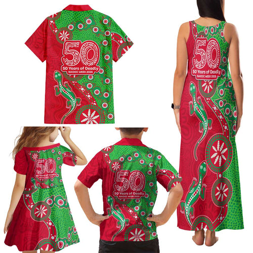 South Sydney Rabbitohs NAIDOC Week 2026 Family Matching Tank Maxi Dress and Hawaiian Shirt Aboriginal Lizard Dot Painting - 50 Years of Deadly