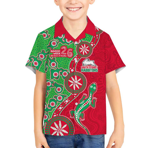 South Sydney Rabbitohs NAIDOC Week 2026 Family Matching Tank Maxi Dress and Hawaiian Shirt Aboriginal Lizard Dot Painting - 50 Years of Deadly