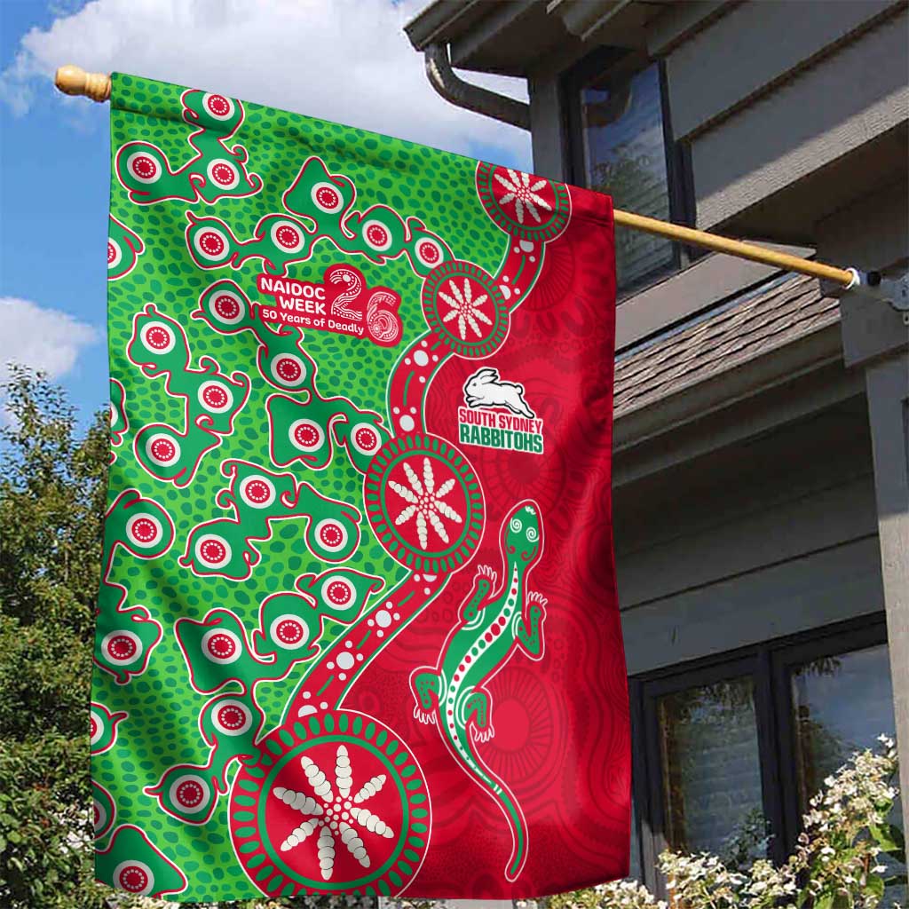 South Sydney Rabbitohs NAIDOC Week 2026 Garden Flag Aboriginal Lizard Dot Painting - 50 Years of Deadly