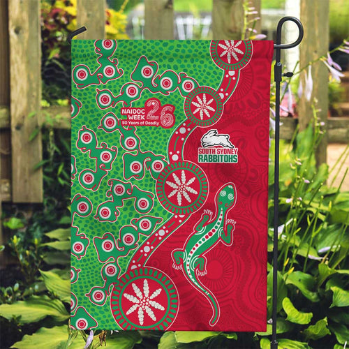 South Sydney Rabbitohs NAIDOC Week 2026 Garden Flag Aboriginal Lizard Dot Painting - 50 Years of Deadly