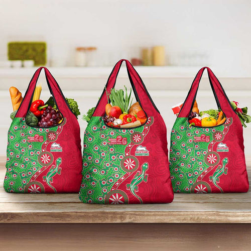 South Sydney Rabbitohs NAIDOC Week 2026 Grocery Bag Aboriginal Lizard Dot Painting - 50 Years of Deadly