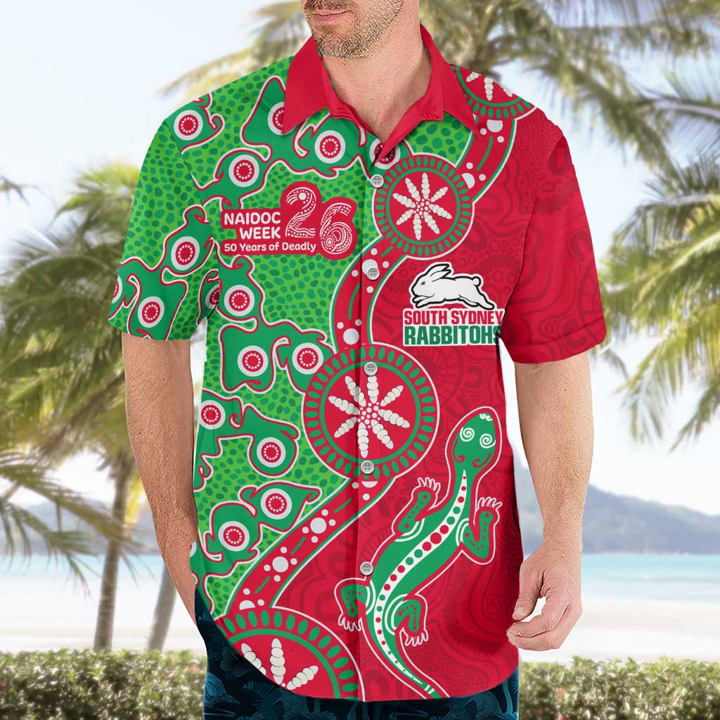 South Sydney Rabbitohs NAIDOC Week 2026 Hawaiian Shirt Aboriginal Lizard Dot Painting - 50 Years of Deadly