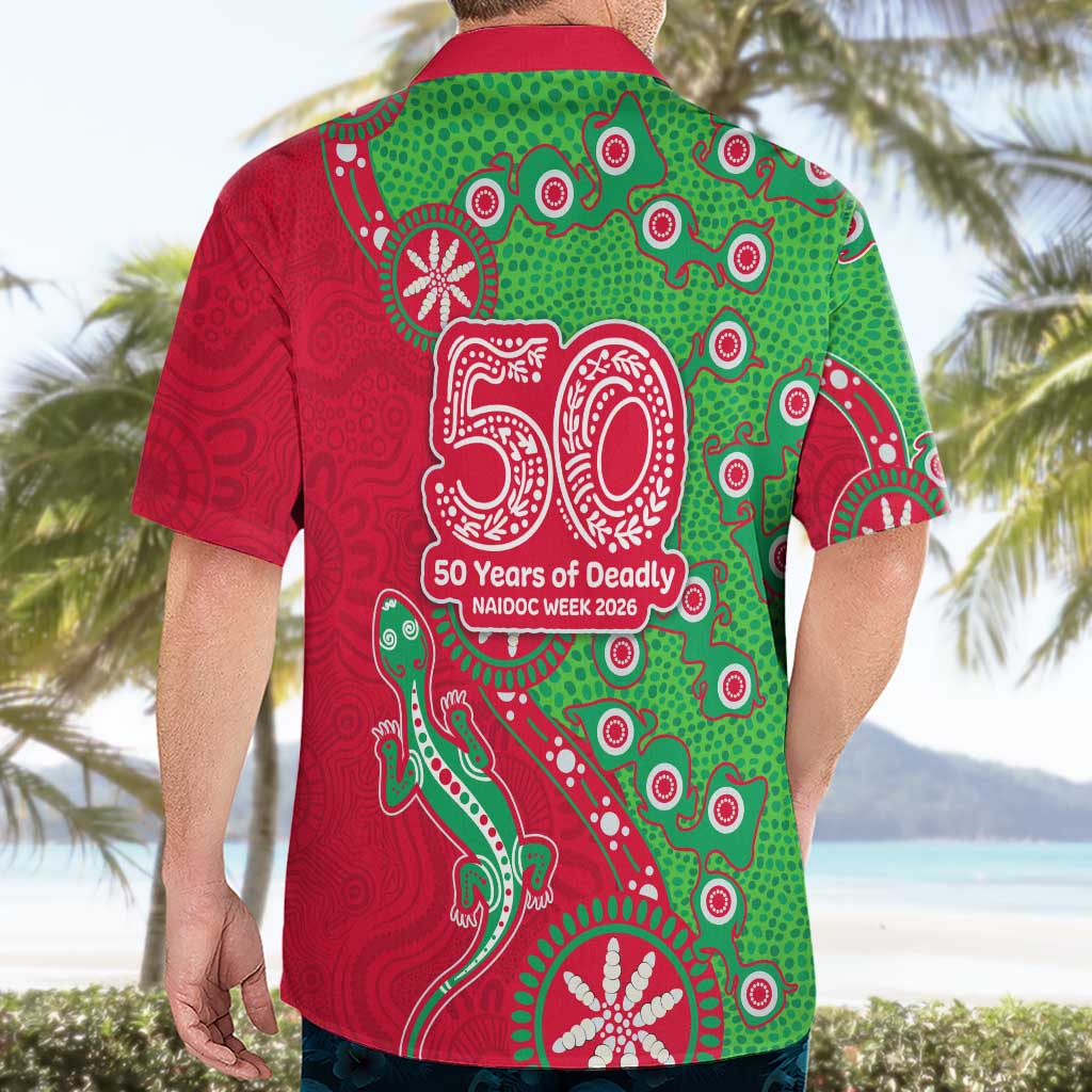 South Sydney Rabbitohs NAIDOC Week 2026 Hawaiian Shirt Aboriginal Lizard Dot Painting - 50 Years of Deadly