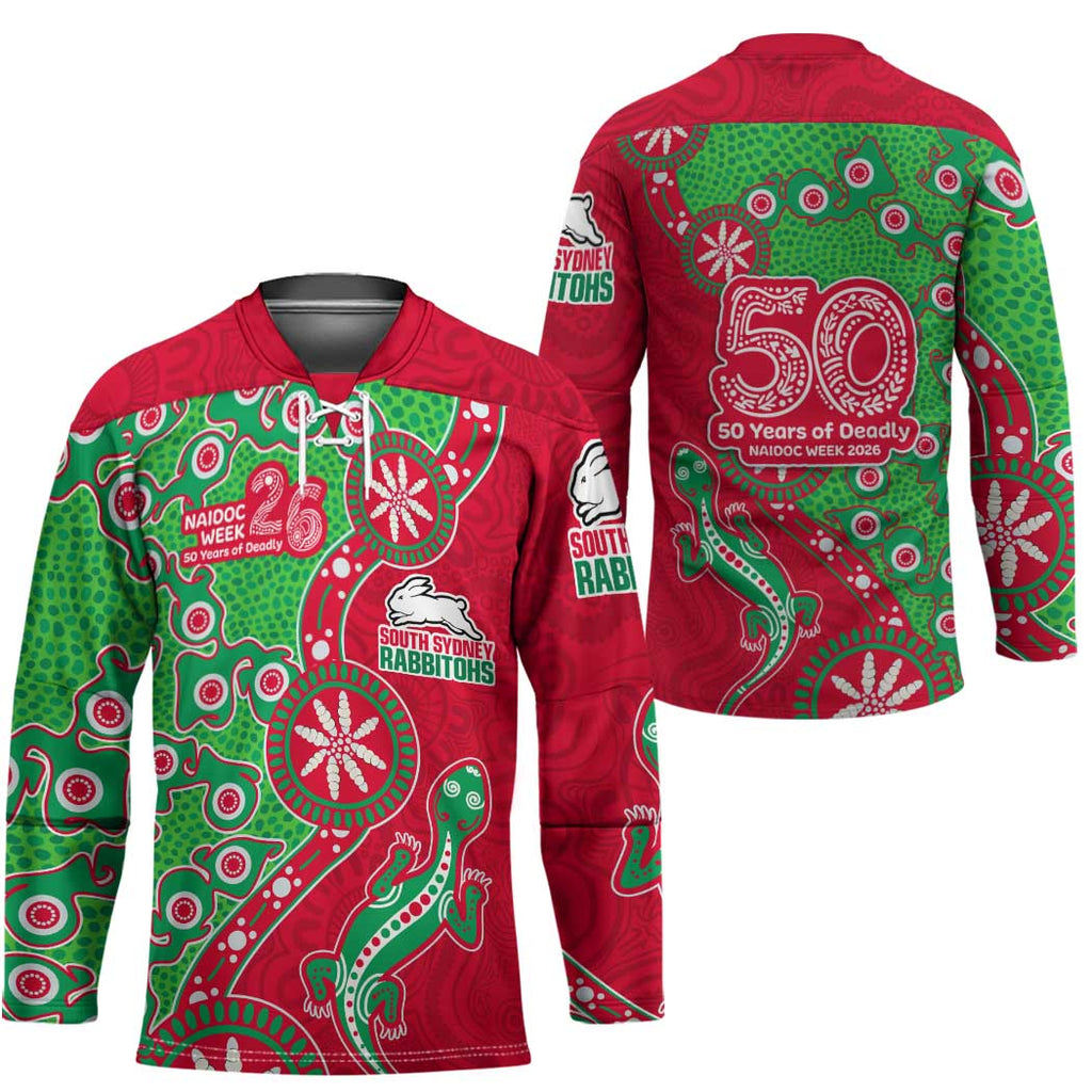 South Sydney Rabbitohs NAIDOC Week 2026 Hockey Jersey Aboriginal Lizard Dot Painting - 50 Years of Deadly