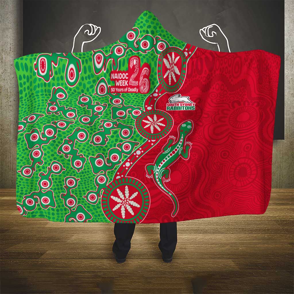 South Sydney Rabbitohs NAIDOC Week 2026 Hooded Blanket Aboriginal Lizard Dot Painting - 50 Years of Deadly