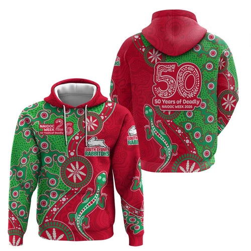 South Sydney Rabbitohs NAIDOC Week 2026 Hoodie Aboriginal Lizard Dot Painting - 50 Years of Deadly