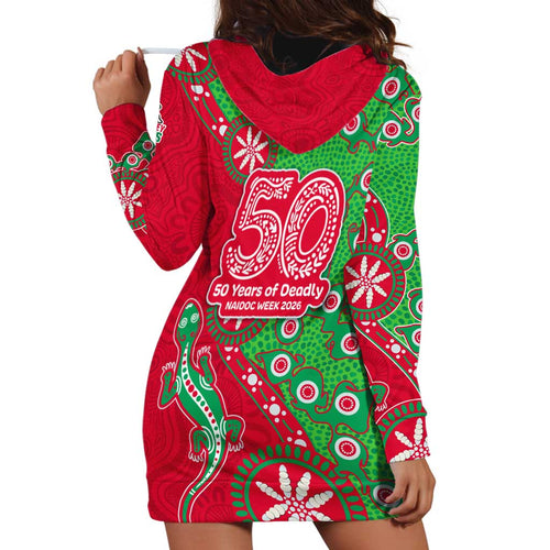 South Sydney Rabbitohs NAIDOC Week 2026 Hoodie Dress Aboriginal Lizard Dot Painting - 50 Years of Deadly