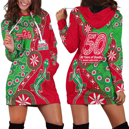 South Sydney Rabbitohs NAIDOC Week 2026 Hoodie Dress Aboriginal Lizard Dot Painting - 50 Years of Deadly