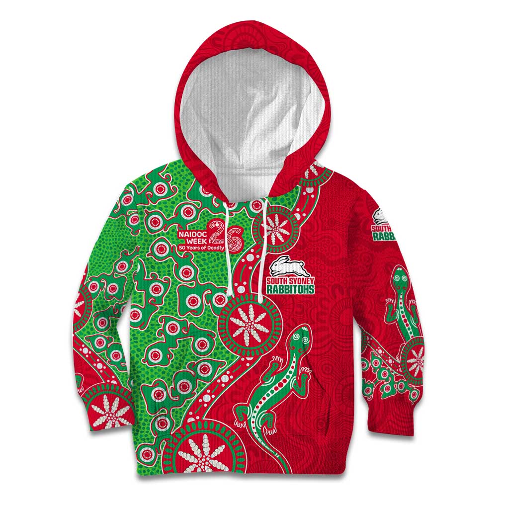 South Sydney Rabbitohs NAIDOC Week 2026 Kid Hoodie Aboriginal Lizard Dot Painting - 50 Years of Deadly