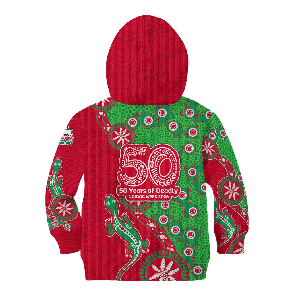 South Sydney Rabbitohs NAIDOC Week 2026 Kid Hoodie Aboriginal Lizard Dot Painting - 50 Years of Deadly