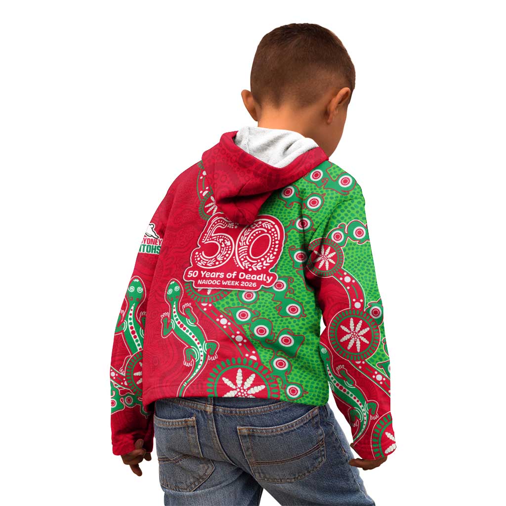 South Sydney Rabbitohs NAIDOC Week 2026 Kid Hoodie Aboriginal Lizard Dot Painting - 50 Years of Deadly